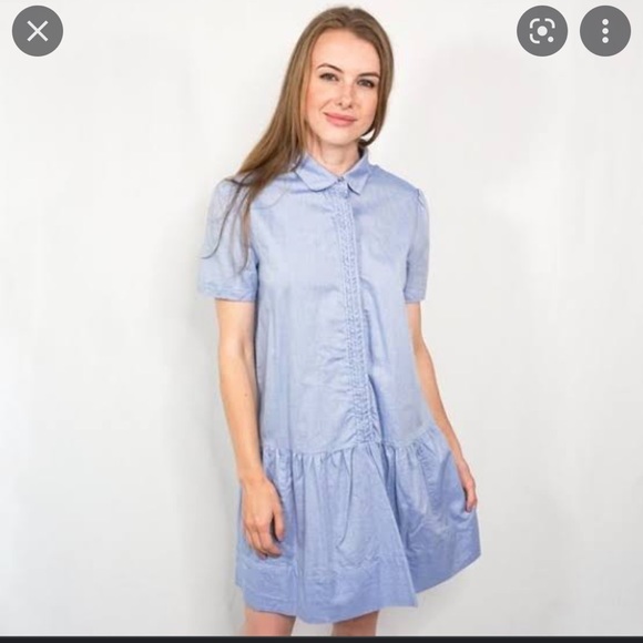 Athe Vanessa Bruno Coralie Cotton-Poplin Braided Placket Blue Drop-waist dress - Picture 4 of 8